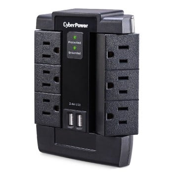 Supresor de Picos CyberPower - 6 Contactos - 2x USB - 1200 Joules - P600WSURC1