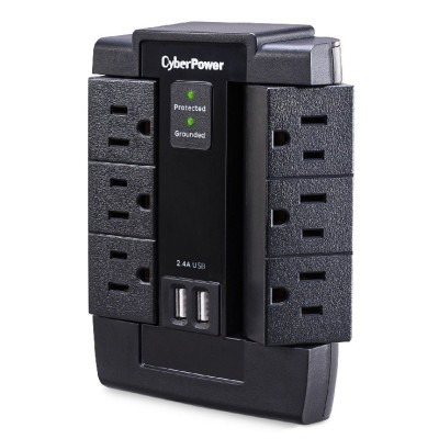 Supresor de Picos CyberPower - 6 Contactos - 2x USB - 1200 Joules - P600WSURC1