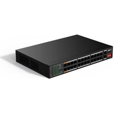 Switch Dahua SF1026LP - Fast Ethernet - 24 Puertos PoE+ - 2 Uplink - No Gestionado - DH-SF1026LP