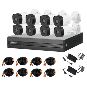 Kit de Vigilancia Dahua DVR 8 Canales con 8 Cámaras Bala B1A21 Modelo DHT0260002