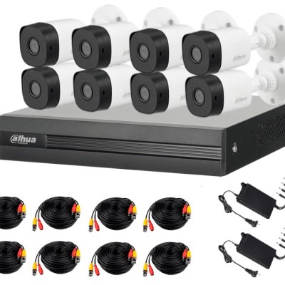 Kit de Vigilancia Dahua DHT0260002 - DVR - 8 Canales - 8 Cámaras B1A21 - Bala - Fuente de alimentación - Accesorios - DHT0260002