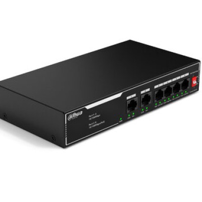 Switch Dahua SF1006LP - Fast Ethernet - 4 Puertos PoE+ - 2 Uplink - No Gestionado - DH-SF1006LP