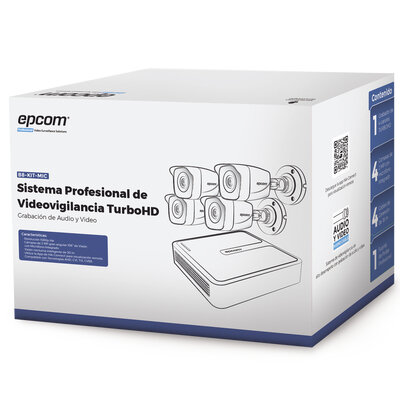 Kit de Vigilancia Epcom B8-KIT-MIC - DVR 4 Canales - 4 Cámaras - Fuente de Poder - Cables - B8-KIT-MIC