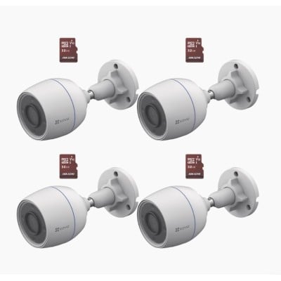Kit 4x Cámaras IP Ezviz CS-H3C - 2MP - Lente 4mm - Wi-Fi + 4 Memorias Hiksemi MicroSD HS-TF-E1/32G - 32GB - CS-H3C/KM4