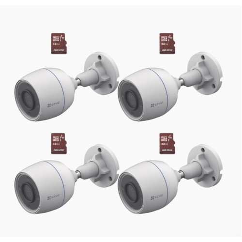 Kit 4 Cámaras de Seguridad EZVIZ IP 2MP Wi-Fi con 4 Memorias MicroSD 32GB Modelo CS-H3C/KM4