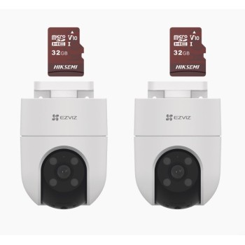 Kit 2 Cámaras de Seguridad IP EZVIZ CS-H8C 2MP con Wi-Fi y Memorias MicroSD 32GB