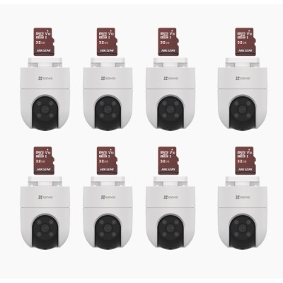 Kit 8x Cámaras IP Ezviz CS-H8C - 2MP - Lente 4mm - IR 30M - Wi-Fi + 8 Memorias Hiksemi MicroSD HS-TF-E1/32G - 32GB - CS-H8C/KM8