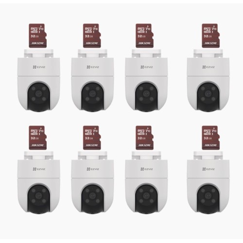 Kit 8 Cámaras IP EZVIZ CS-H8C 2MP con Lente 4mm y 8 Memorias MicroSD 32GB
