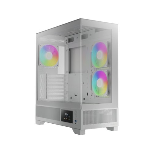 Gabinete Gamer Gamdias ATLAS M1 WH - Torre Media Blanco con 3 Ventiladores ARGB, Panel Lateral de Vidrio y Soporte para ATX