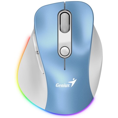 Mouse Gamer Genius Ergo 9000S Pro - Inalámbrico - 6 Botones - RGB - Azul con Gris - 31030039401