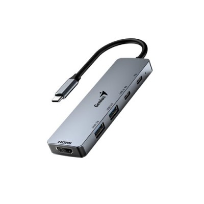 Hub USB Genius UH-500 - USB-C a 2x USB 3.0/USB-C/HDMI - Plata - 31240003400