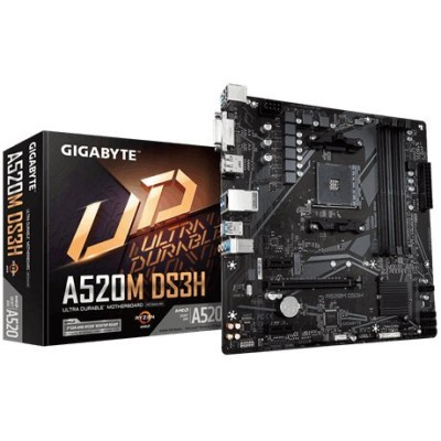 Tarjeta Madre Gigabyte A520M DS3H - Socket AM4 - 4x DDR4 - 2133/3200/4400(O.C.) MHz - HDMI - DVI-D - M.2 - USB 2.0/3.2 - Micro ATX - A520M DS3H