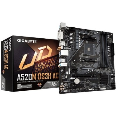 Tarjeta Madre Gigabyte A520M DS3H AC - Socket AM4 - 4xDDR4 - 2133/3733/4400MHz - DisplayPort - DVI-D - HDMI - M.2 - USB 3.2/2.0 - Micro ATX - A520M DS3H AC