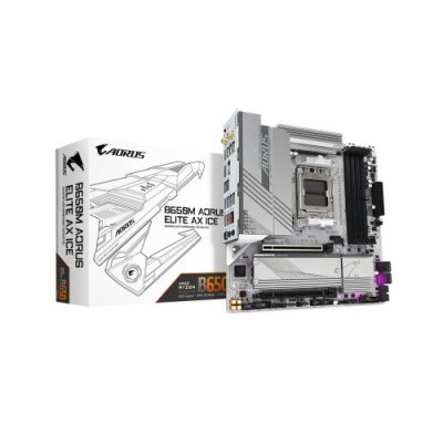 Tarjeta Madre Gigabyte B650M AORUS ELITE AX ICE - Socket AM5 - 4xDDR5 - 4400/6600(OC)/8000(OC)MHz - HDMI - DisplayPort - Micro ATX - B650M A ELITE AX ICE