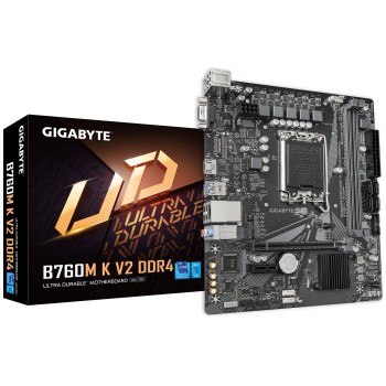 Tarjeta Madre Gigabyte B760M K V2 DDR4 - Socket 1700 - 2x DDR4 - 2133/2666/3200MHz - HDMI - VGA - USB - Micro ATX - B760M K V2 DDR4