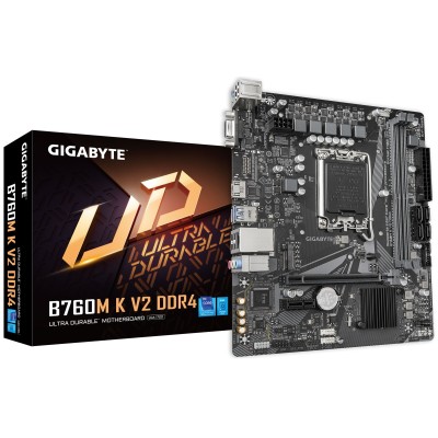 Tarjeta Madre Gigabyte B760M K V2 DDR4 - Socket 1700 - 2x DDR4 - 2133/2666/3200MHz - HDMI - VGA - USB - Micro ATX - B760M K V2 DDR4