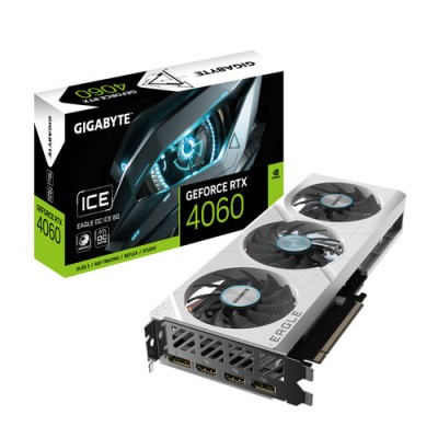 Tarjeta de Video Gigabyte GeForce RTX 4060 EAGLE OC ICE - 8GB - 128-bit - PCI-E 4.0 - GDDR6 - HDMI - DisplayPort - GV-N4060EAGLEOC ICE-8GD
