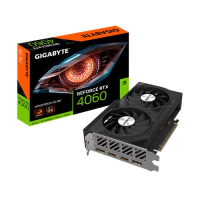 Tarjeta de Video Gigabyte GeForce RTX 4060 WINDFORCE OC 8G - 8GB - 128-bit - PCI-E 4.0 - GDDR6 - HDMI - DisplayPort - GV-N4060WF2OC-8GD