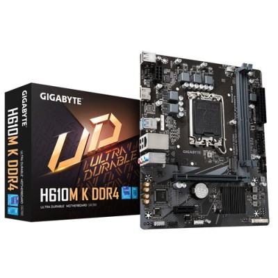 Tarjeta Madre Gigabyte H610M K DDR4 - Socket 1700 - 2x DDR4 - 2133/2933/3200MHz - HDMI - USB 2.0/3.2 - Micro ATX - H610M K DDR4