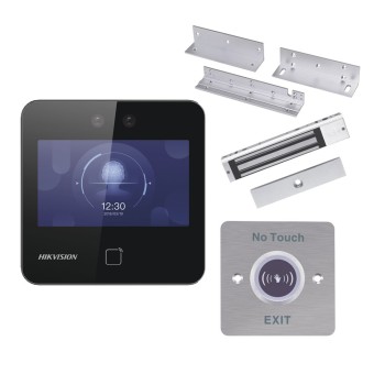 Kit de Control de Acceso HIKVISION DS-KAS343 - Lector de Rostros y Tarjetas - Electroimán  - Botón de Salida - Montajes - DS-KAS343