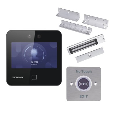 Kit de Control de Acceso HIKVISION DS-KAS343 - Lector de Rostros y Tarjetas - Electroimán  - Botón de Salida - Montajes - DS-KAS343