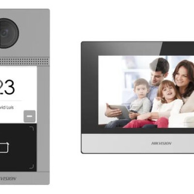 Kit de Videportero Hikvision DS-KIS604-P(C) - Videoportero - Monitor - MicroSD 16GB - Fuente de Alimentacion - DS-KIS604-P(C)