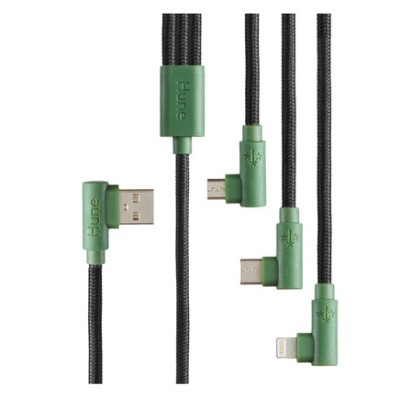 Cable Hune Hiedra - USB a USB-C/Micro USB/Lightning - 1.2m - Verde - AT-ACC-CA-319BOS