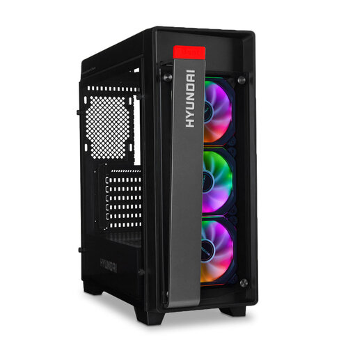 Gabinete Gamer Hyundai Obsidian - Media Torre con 3 Ventiladores, Panel Lateral de Vidrio y Fuente 550W - Modelo HTOBSCPS550W