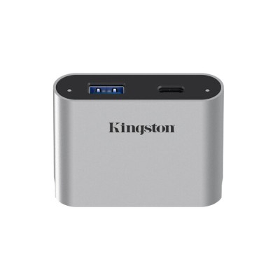 Lector de Memorias Kingston Workflow USB miniHub - 1x USB-A - 1x USB-C - Negro con Plata - WFS-USB