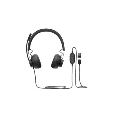 Diadema Logitech Zone Wired UC - Alámbrico - USB - Micrófono - Negro - 981-000876