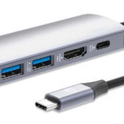 Hub USB-C Macho Manhattan - 3x USB 3.0, 1x USB-C, 1x HDMI 1x RJ-45, Gris - 153959