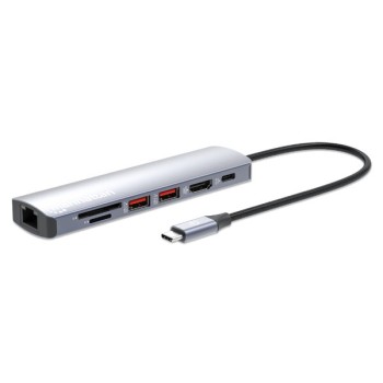 Hub USB-C Macho Manhattan - 2x USB-A - 1x USB-C - 1x HDMI 1x RJ-45 - 1x SD - Micro SD - Gris - 153966