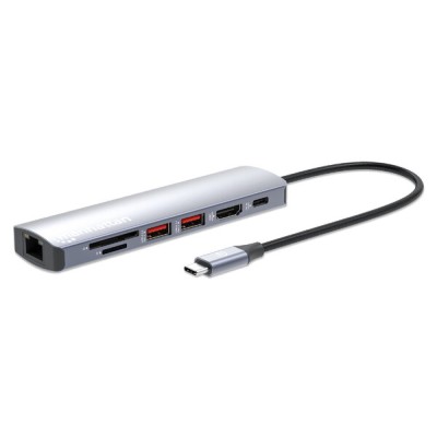 Hub USB-C Macho Manhattan - 2x USB-A - 1x USB-C - 1x HDMI 1x RJ-45 - 1x SD - Micro SD - Gris - 153966