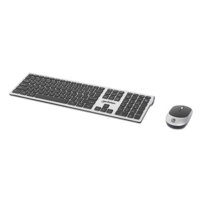 Kit Teclado y Mouse Manhattan 180788 - Inalámbrico - Plata con Negro - 180788