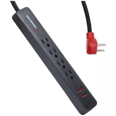 Supresor de Picos Monster Cable 2MNAC0250B0L2 - 4 Contactos - 2x USB - 600 Joules - 2MNAC0250B0L2