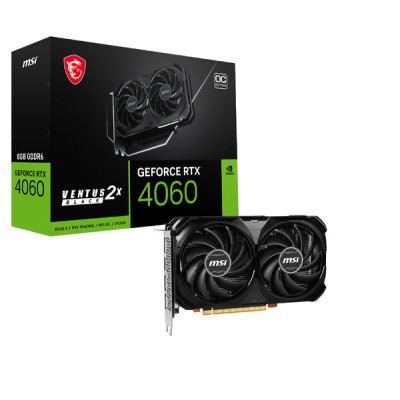 Tarjeta de Video MSI GeForce RTX 4060 VENTUS 2X BLACK 8G OC - 8GB - 128-bit - PCI-E 4.0 - GDDR6 - HDMI - DisplayPort - RTX 4060 VENTUS 2X BLACK 8G OC