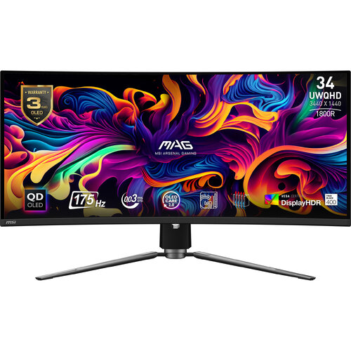 Monitor Gamer MSI 34 Pulgadas Curvo UWQHD 175Hz OLED Modelo MAG 341CQP QD-OLED