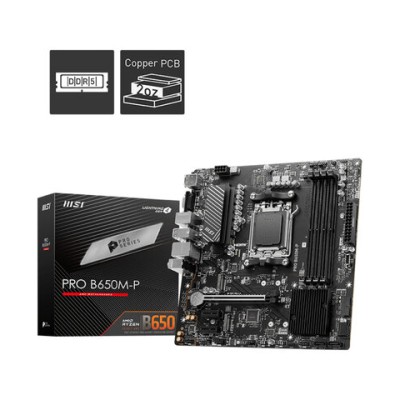 Tarjeta Madre MSI PRO B650M-P - Socket AM5 - 4x DDR5 - 4800/5400/6000 MHz - HDMI - DisplayPort - VGA - USB 2.0/3.0 - Micro ATX - PRO B650M-P