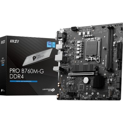 Tarjeta Madre MSI PRO B760M-G DDR4 - Socket 1700 - 2x DDR4 - 2133/3200/4800(OC)MHz - HDMI - VGA - DisplayPort - USB 2.0/3.2 - Micro ATX - PRO B760M-G DDR4