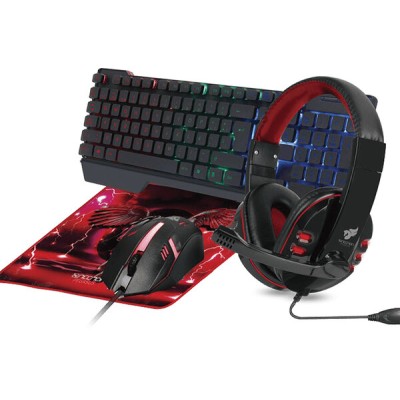 Kit Gamer Necnon NGC-PEGASUS - Teclado - Mouse - Mouse Pad - Diadema - RGB - Alámbrico - Rojo - NBCGPG0241