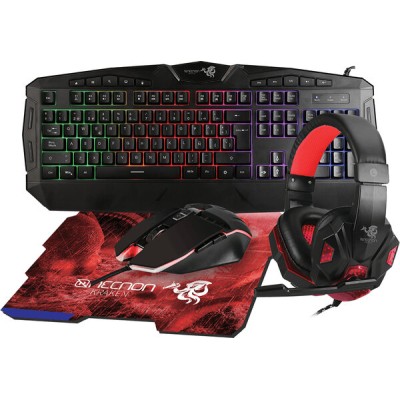 Kit Gamer Necnon NGC-KRAKEN - Teclado - Mouse - Mouse Pad - Diadema - RGB - Alámbrico - Rojo - NCCGKR0241