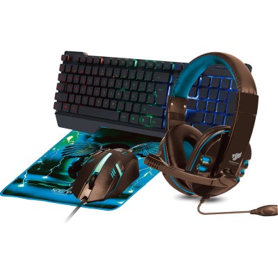 Kit Gamer Necnon NGC-PEGASUS - Teclado - Mouse - Mouse Pad - Diadema - RGB - Alámbrico - Azul - NBCGPG0341
