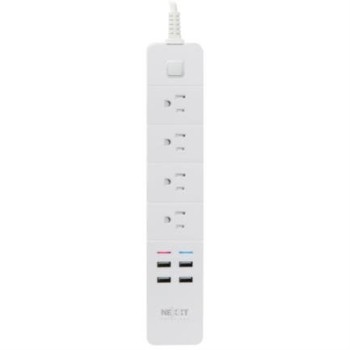 Supresor de Picos Nexxt NHP-E610 S - 4 Contactos - 4 USB - Wi-Fi - Blanco - NHP-E610 S
