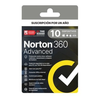 Antivirus Norton 360 Advanced - Protección para 10 Dispositivos - Licencia 1 Año - Modelo 21443261