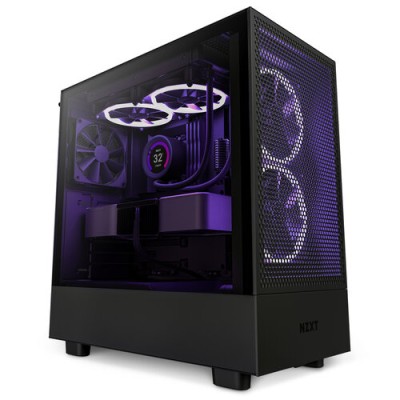 Gabinete Gamer NZXT H5 Flow (2022) - Media Torre - ATX/Micro ATX/Mini ITX/E-ATX - 2 Ventiladores - Panel Lateral - Negro - CC-H51FB-01
