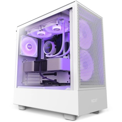 Gabinete Gamer NZXT H5 Flow RGB (2023) - Media Torre - ATX/Micro ATX/Mini-ITX - Panel Lateral - Blanco - CC-H51FW-R1