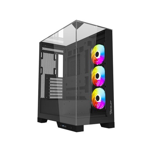 Gabinete Gamer Ocelot GLASS HUNTER 3 - Panel Lateral de Vidrio Templado - 3 Ventiladores RGB - Compatible ATX/Micro ATX/ITX