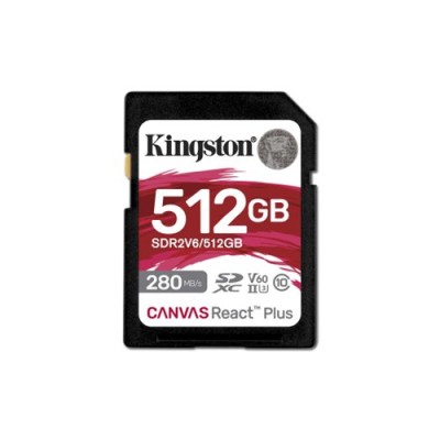 Memoria SDXC Kingston Canvas React Plus - 512GB - Clase 10 - UHS-II - SDR2V6/512GB