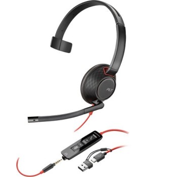Diadema Poly Blackwire 5210 - Alámbrico - USB-C/A - Conector 3.5mm - Micrófono - 8X230AA