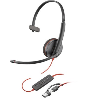 Diadema Poly Blackwire 3210 - Alámbrico - USB-C/A - Micrófono - 8X214A6